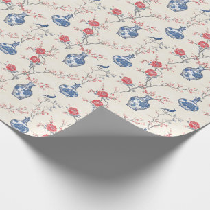 Oosterse elegantie: blauw porselein en bloesems cadeaupapier