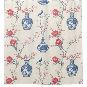 Oosterse elegantie: blauw porselein en bloesems douchegordijn
