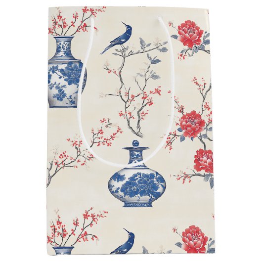 Oosterse elegantie: blauw porselein en bloesems medium cadeauzakje (Voorkant)