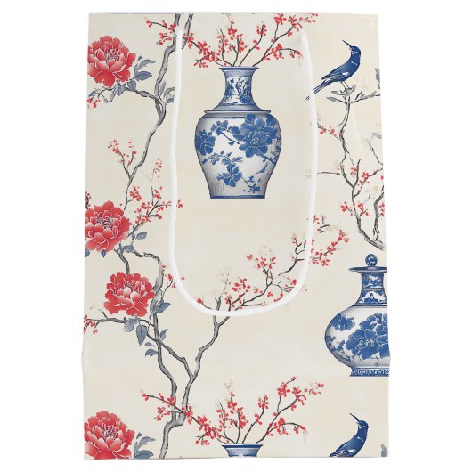 Oosterse elegantie: blauw porselein en bloesems medium cadeauzakje (Achterkant)