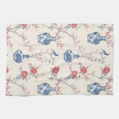 Oosterse elegantie: blauw porselein en bloesems theedoek (Horizontaal)