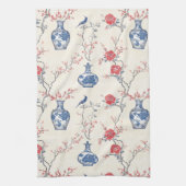 Oosterse elegantie: blauw porselein en bloesems theedoek (Verticaal)