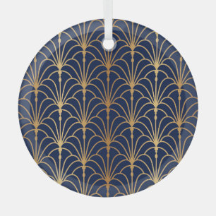 Oosterse Elegantie: Gouden Ventilatorpatroon Glas Ornament