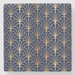 Oosterse Elegantie: Gouden Ventilatorpatroon Stenen Onderzetter