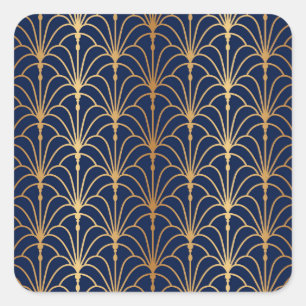 Oosterse Elegantie: Gouden Ventilatorpatroon Vierkante Sticker