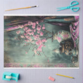 Oosterse Esthetiek Roze Kersenbloesem Stilleven Tissuepapier (Craft)