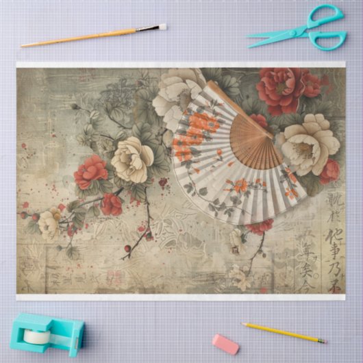  Oosterse Fan & Bloemenkunst Tissuepapier (Craft)