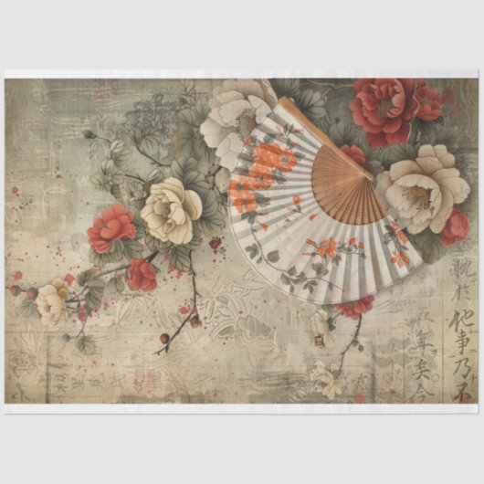  Oosterse Fan & Bloemenkunst Tissuepapier (Voorkant)