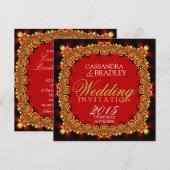 Oosterse 'Fire Red Gold'-uitnodiging voor weddensc Kaart (Voorkant / Achterkant)