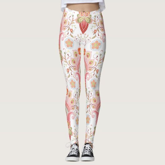 Oosterse flair: Damask Peacock Paisley Leggings (Voorkant)