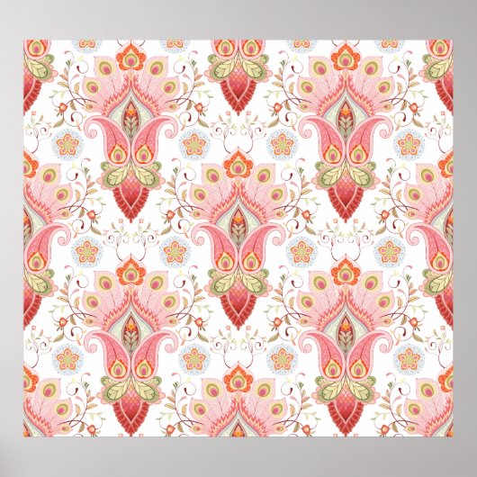 Oosterse flair: Damask Peacock Paisley Poster (Voorkant)