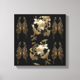 Oosterse flair vogels op bladgoud canvas afdruk