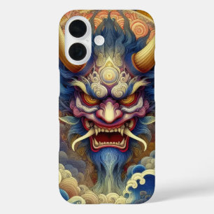 Oosterse fractal abstract Oni demon gezicht iPhone 16 Hoesje