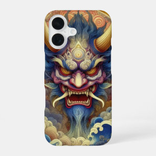 Oosterse fractal abstract Oni demon gezicht iPhone 16 Hoesje