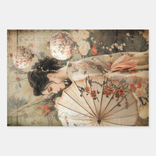 Oosterse Geisha esthetiek Zware gewicht Decoupage Inpakpapier Vel (Voorkant)