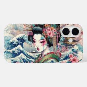 Oosterse Geisha Maiko Kanagawa wuift tempel op iPhone 16 Hoesje