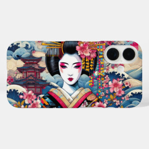 Oosterse Geisha Maiko Kanagawa wuift tempel op iPhone 16 Hoesje