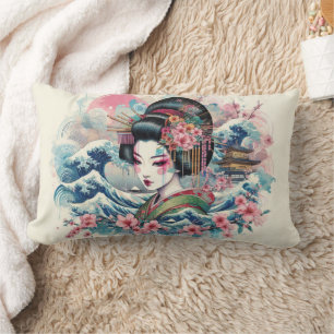 Oosterse Geisha Maiko Kanagawa wuift tempel op Kussen