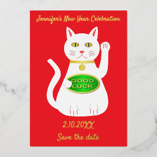 Oosterse Gelukskat Chinees Nieuwjaar Reserveer de Folie Feestdagenkaart