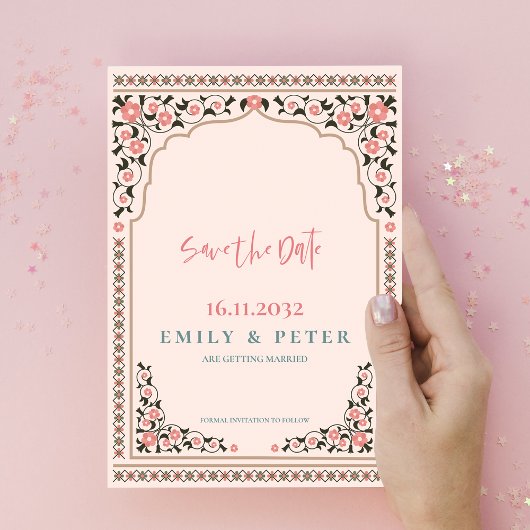 Oosterse grens Bloemen  Lijst bruiloft Aankondigingskaart