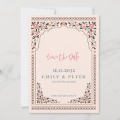 Oosterse grens Bloemen Lijst bruiloft Save The Date (Voorkant)