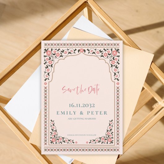 Oosterse grens Bloemen Lijst bruiloft Save The Date