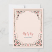  Oosterse Grens Bloemen Lijst Trouwantwoord RSVP Kaartje (Voorkant)