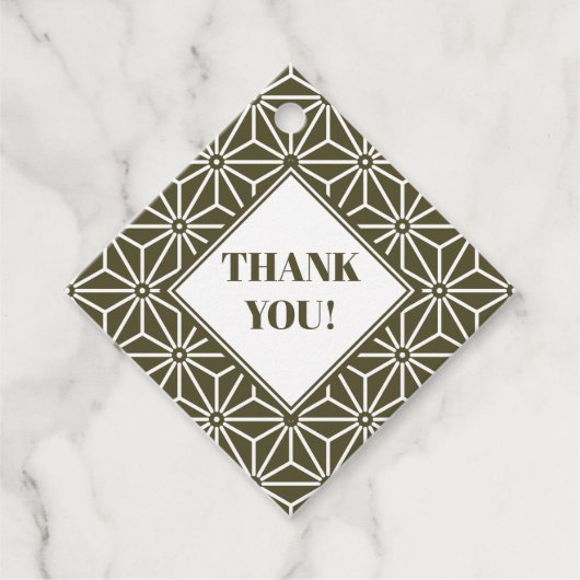 Oosterse Groene Matsuba Asanoha Japan Patroon Bedankjes Labels (Voorkant)