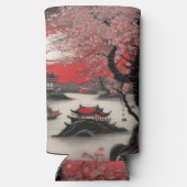 Oosterse inktborstel tekening Chinees dorp Seltzer Blikjeskoeler (Achterkant)