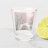 Oosterse Inktborstel Tekening Chinees landschap Shot Glas (Achterkant)