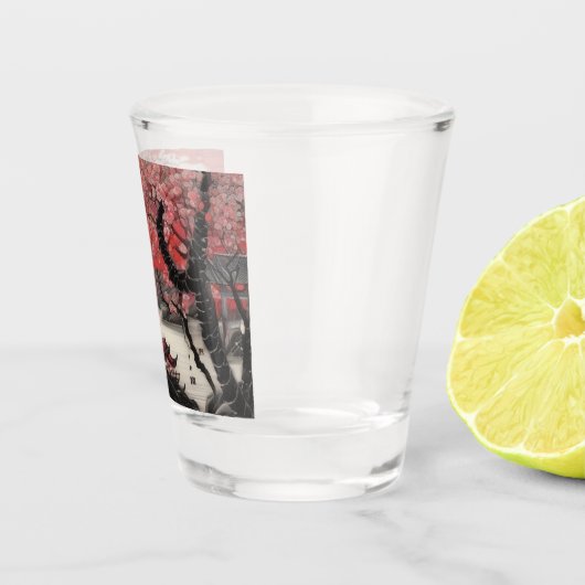 Oosterse Inktborstel Tekening Chinees landschap Shot Glas (Rechts)