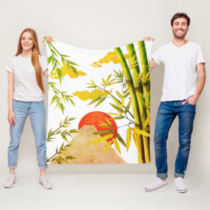 Oosterse Japanse bergzonneopgang met bamboe Fleece Deken