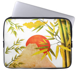 Oosterse Japanse bergzonneopgang met bamboe Laptop Sleeve