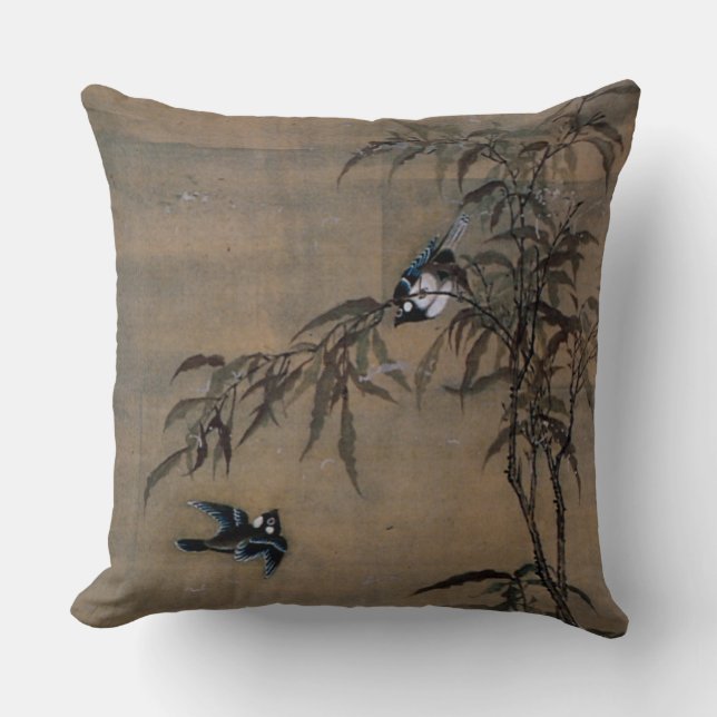  oosterse Japanse schilderijen van twee vogels Kussen (Voorkant)