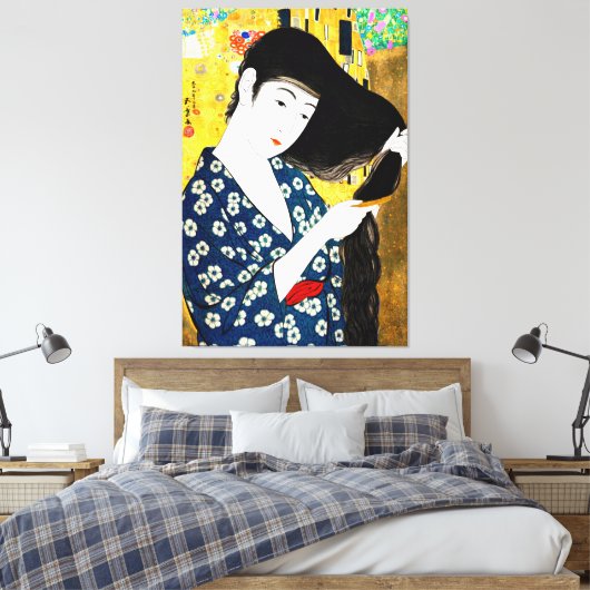 oosterse Japanse vrouw die haar haar haar haar ba Canvas Afdruk (Insitu (Slaapkamer))