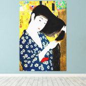  oosterse Japanse vrouw die haar haar haar haar ba Canvas Afdruk (Insitu (Houten vloer))