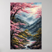 Oosterse kersenbloesems Waterverf schilderij Poster (Voorkant)