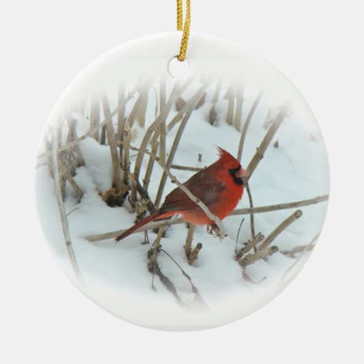 Oosterse kerstversiering van kardinaal Songbird Keramisch Ornament (Voorkant)