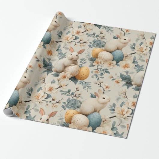 Oosterse Konijn Bloemen (3) Cadeaupapier (Uitgerold)