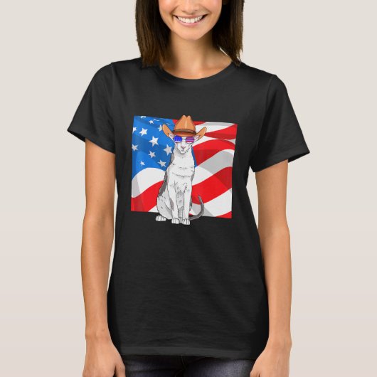 Oosterse Korthaar Kat 4 juli Patriottische Ameri T-shirt (Voorkant)