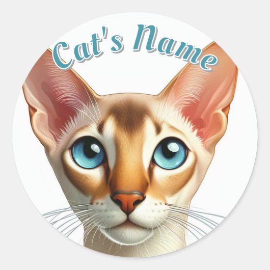  Oosterse Korthaar Kat · Voeg een naam toe Ronde Sticker (Voorkant)