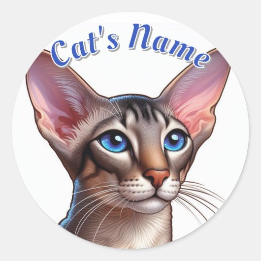  Oosterse Kortharige Kat · Voeg een naam toe Ronde Sticker (Voorkant)