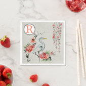 Oosterse kraan roze bloemen chinoiserie monogram servet (Insitu)