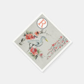 Oosterse kraan roze bloemen chinoiserie monogram servet (Hoek)