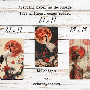 Oosterse kraan vrouw zonsondergang decoupage inpakpapier vel
