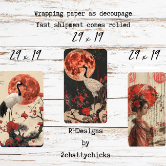 Oosterse kraan vrouw zonsondergang decoupage inpakpapier vel