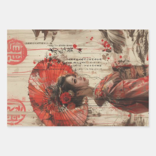 Oosterse kraan vrouw zonsondergang decoupage inpakpapier vel (Voorkant 3)