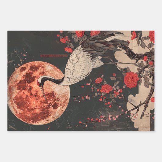 Oosterse kraan vrouw zonsondergang decoupage inpakpapier vel (Voorkant)