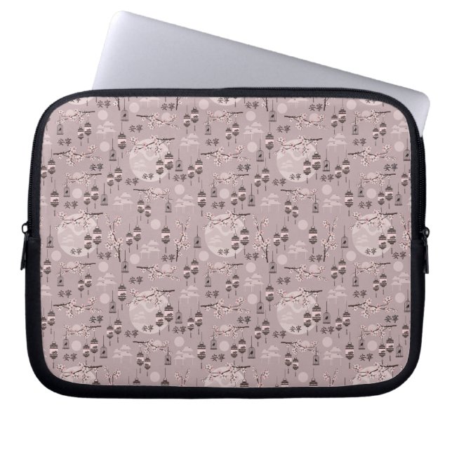 Oosterse lantaarns bloeien roze patroon laptop sleeve (Voorkant)