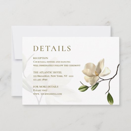 Oosterse Magnolia bruiloft Details Behuizing Kaart (Voorkant)